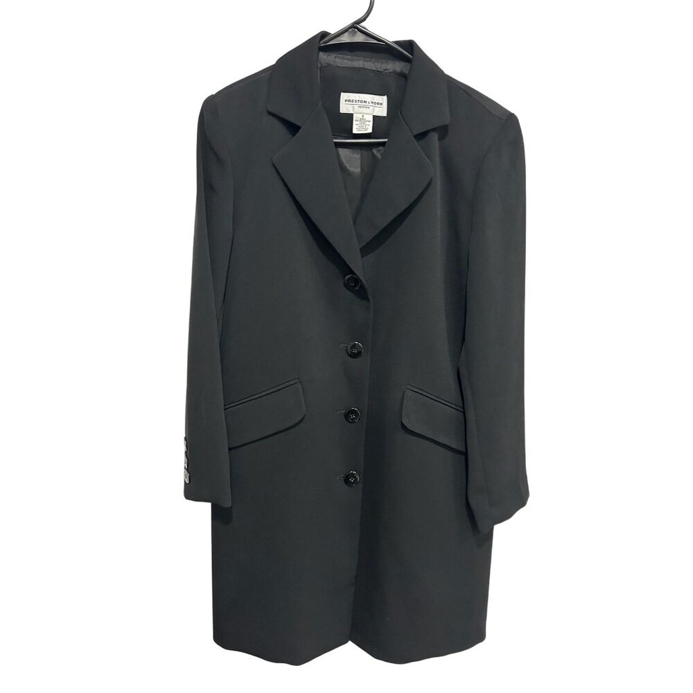 Preston & York Black Single-Breasted Blazer Size 6P Quiet Luxury Career Wear